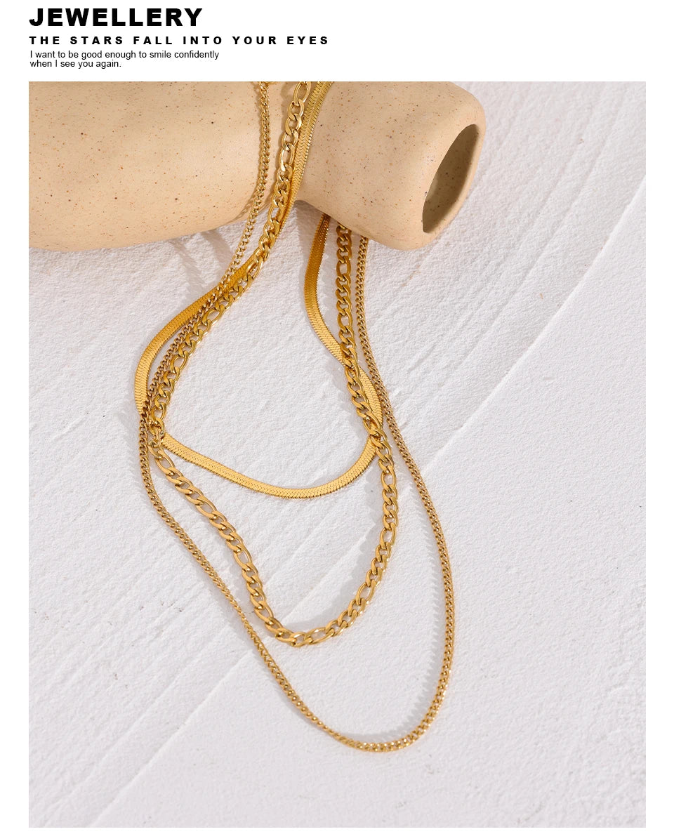 Yhpup Stainless Steel Chain Layered Necklace Separated Set for Women Statement Golden Metalic Waterproof Collar Necklace Jewelry