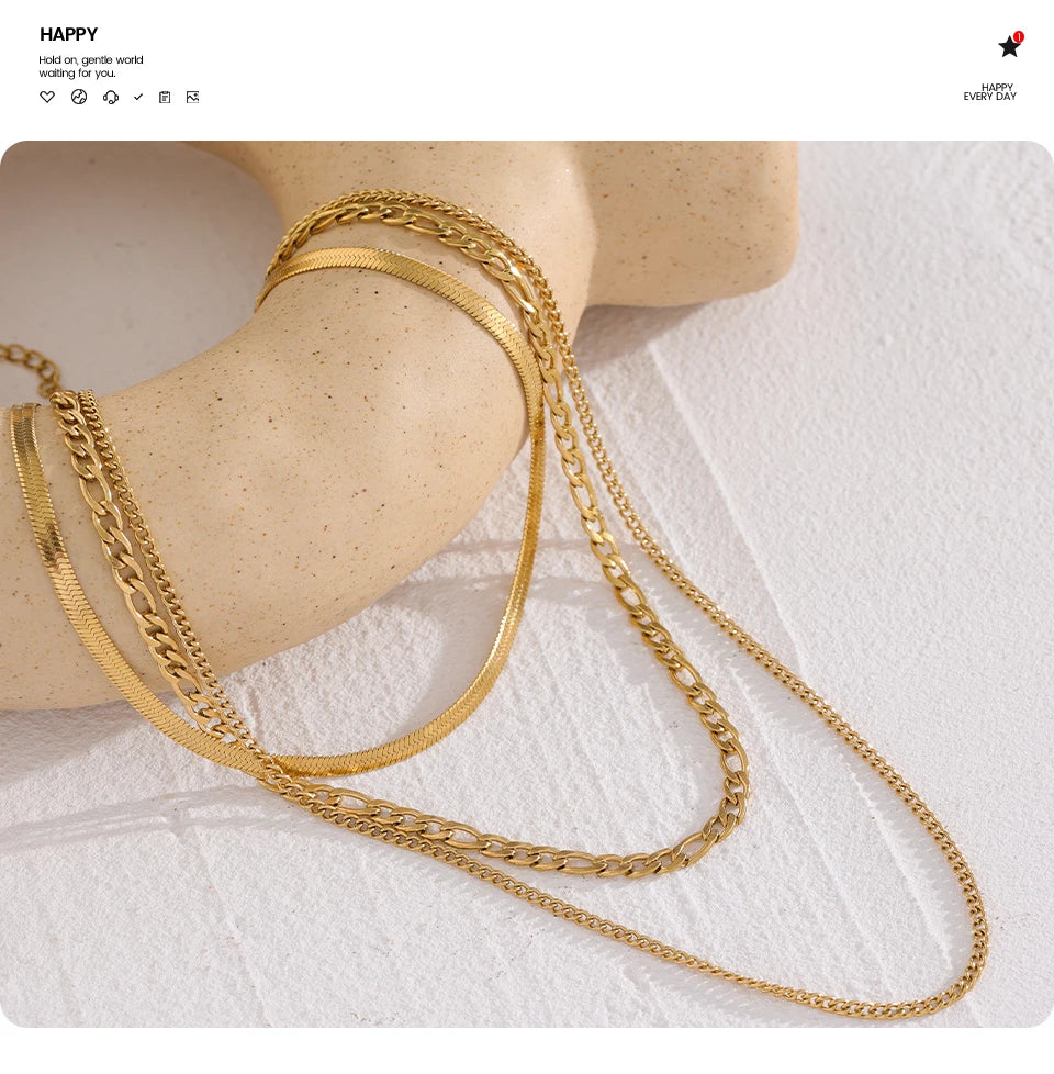 Yhpup Stainless Steel Chain Layered Necklace Separated Set for Women Statement Golden Metalic Waterproof Collar Necklace Jewelry