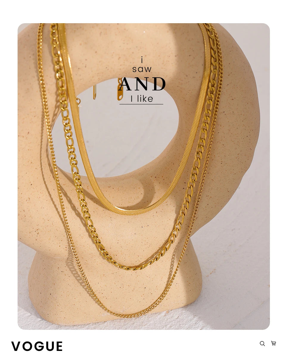 Yhpup Stainless Steel Chain Layered Necklace Separated Set for Women Statement Golden Metalic Waterproof Collar Necklace Jewelry