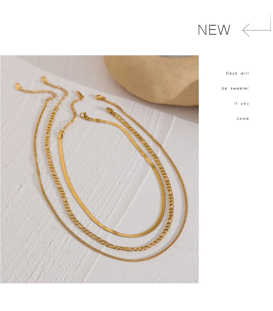 Yhpup Stainless Steel Chain Layered Necklace Separated Set for Women Statement Golden Metalic Waterproof Collar Necklace Jewelry