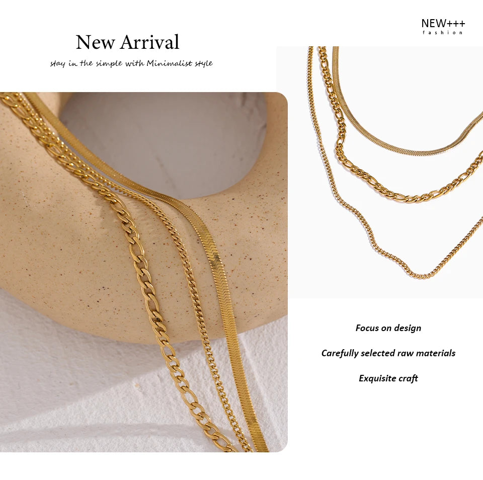 Yhpup Stainless Steel Chain Layered Necklace Separated Set for Women Statement Golden Metalic Waterproof Collar Necklace Jewelry