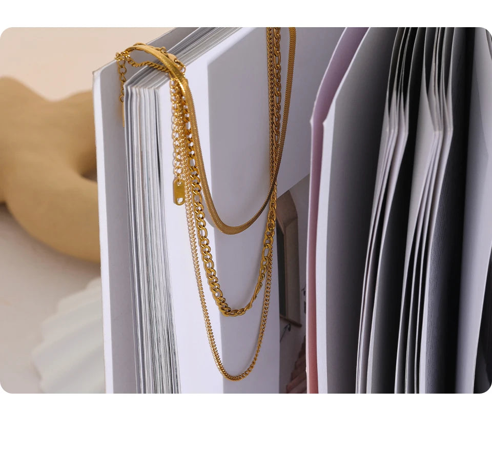 Yhpup Stainless Steel Chain Layered Necklace Separated Set for Women Statement Golden Metalic Waterproof Collar Necklace Jewelry