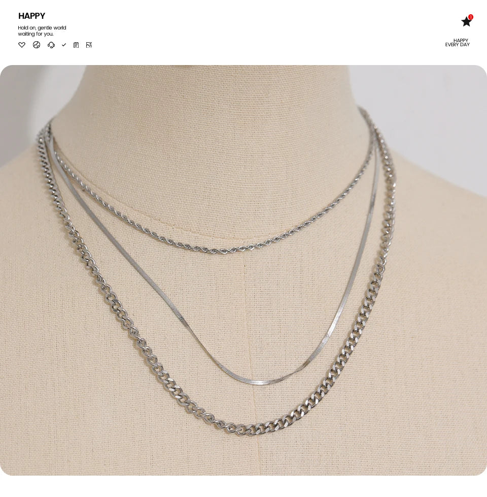Yhpup Stainless Steel Chain Layered Necklace Separated Set for Women Statement Golden Metalic Waterproof Collar Necklace Jewelry