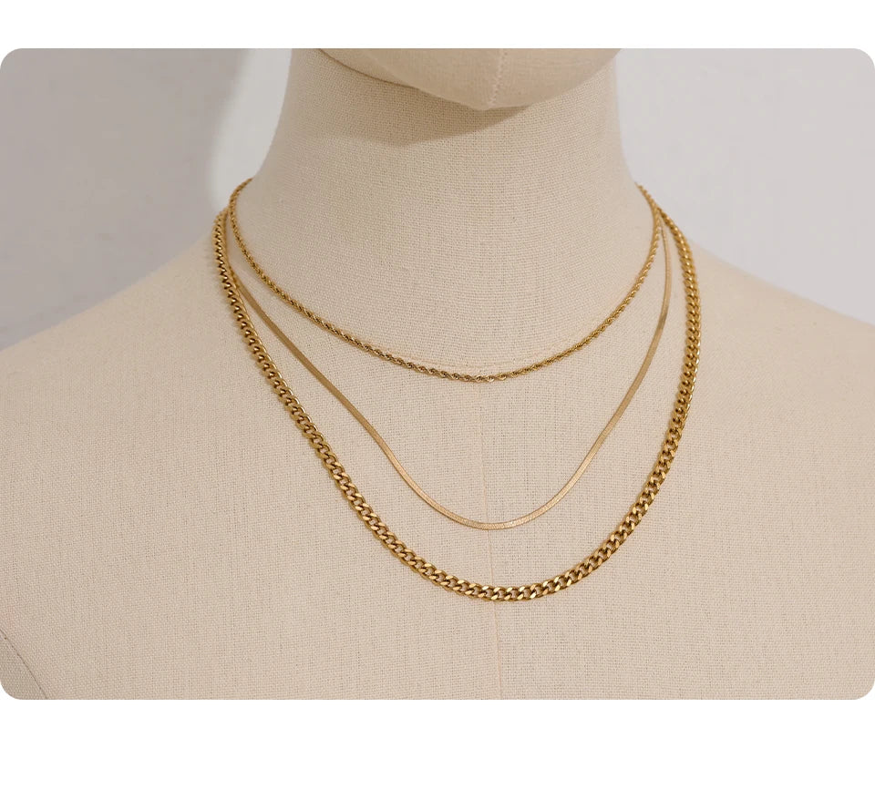 Yhpup Stainless Steel Chain Layered Necklace Separated Set for Women Statement Golden Metalic Waterproof Collar Necklace Jewelry