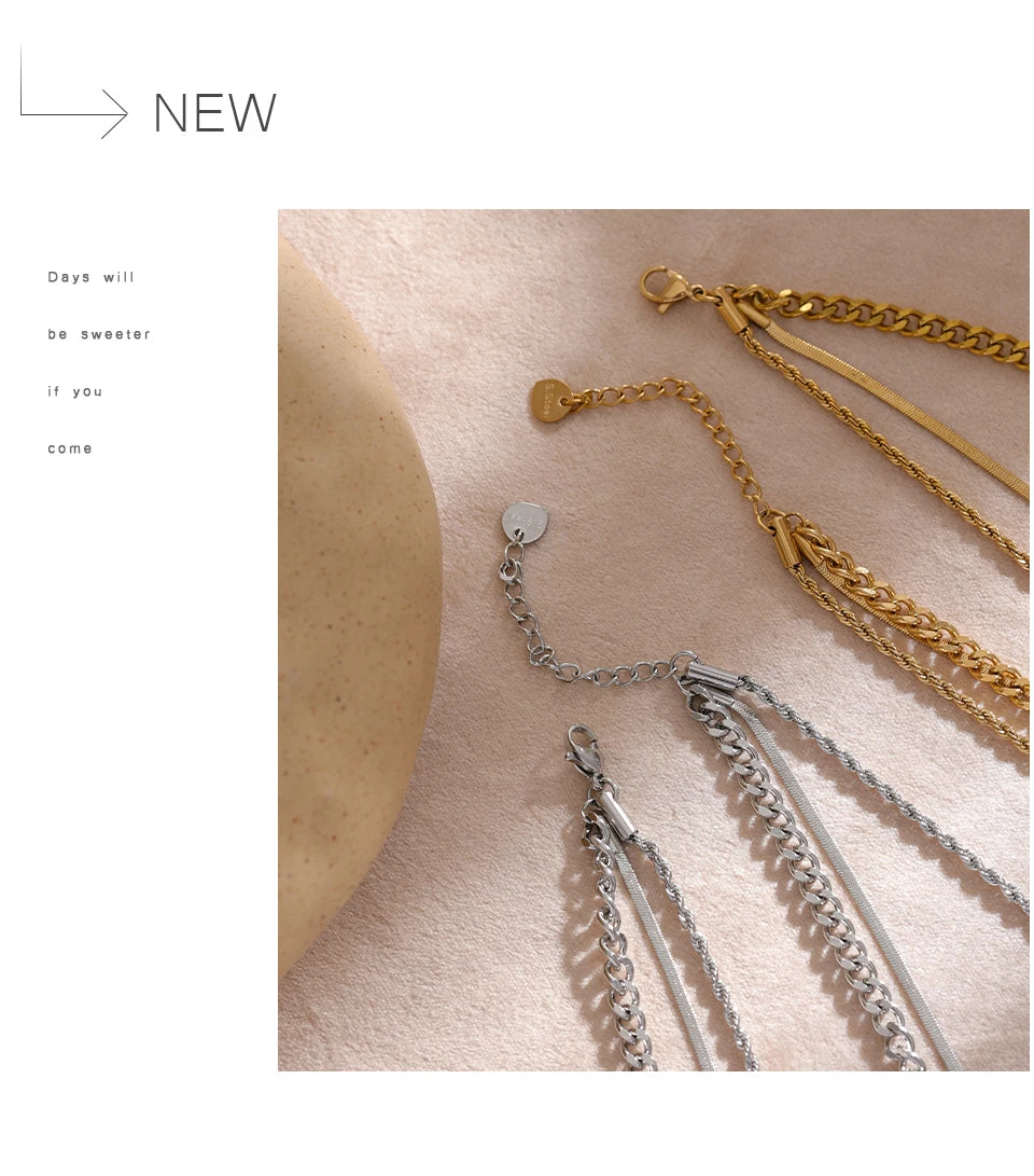 Yhpup Stainless Steel Chain Layered Necklace Separated Set for Women Statement Golden Metalic Waterproof Collar Necklace Jewelry