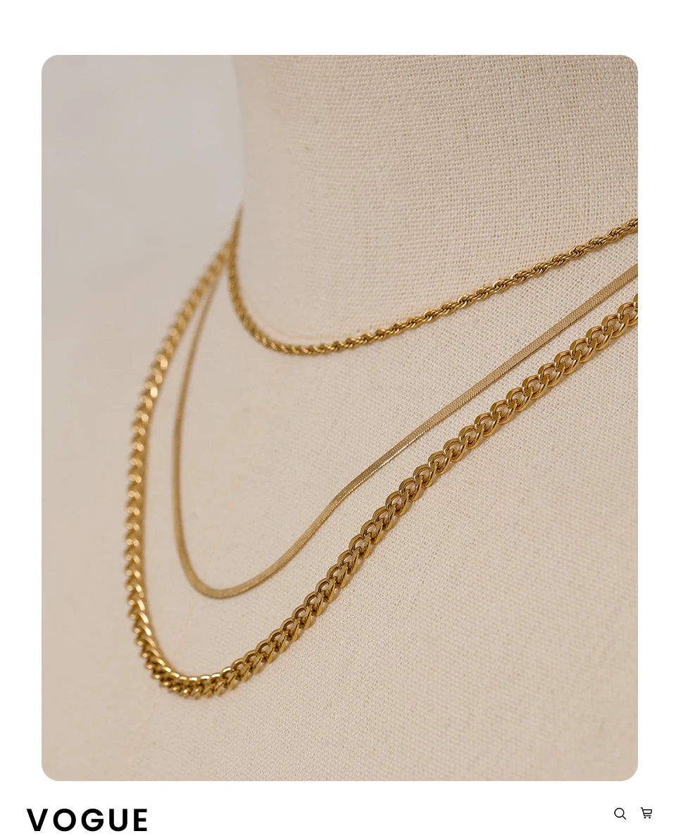 Yhpup Stainless Steel Chain Layered Necklace Separated Set for Women Statement Golden Metalic Waterproof Collar Necklace Jewelry